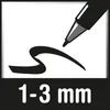 An illustration of a marker pen drawing a line on a white surface, with text indicating the line width. Produktbild-Vorschau