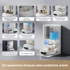 A collage of images showcasing the features of a robot vacuum cleaner, with a large central image of the product and its base station. Produktbild-Vorschau