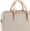 A close-up of a beige briefcase with cream-colored handles and red accents. Voir les images du produit