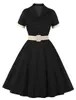 Damen Kerbe Revers Vintage V-Ausschnitt Cocktail Swing Produktbild-Vorschau 1