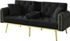 A black velvet sofa with gold legs and gold stud accents on a white background. Anteprima dell’immagine prodotto