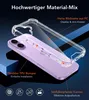 A clear phone case is shown over a purple phone, with text highlighting its features. Anteprima dell’immagine prodotto