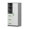A product shot of a children's bookshelf with drawers and a door. Produktbild-Vorschau
