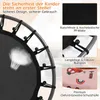 Close-up of a trampoline mat and frame, with inset images showing product features and text highlighting safety and quality. Produktbild-Vorschau