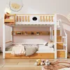 MODFU Etagenbett Kinderbett 90x200cm mit Treppe, Tafel, Produktbild-Vorschau 2