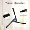 A diagram showing a robotic vacuum cleaner brush attachment with callouts for its features. Produktbild-Vorschau