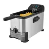 A silver and black deep fryer with french fries inside, shown from a side-angle. Produktbild-Vorschau