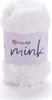 A roll of white, fluffy yarn with a label. Produktbild-Vorschau