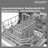 Close-up view of a dishwasher interior, focusing on a removable cutlery basket. Produktbild-Vorschau