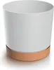 A white cylindrical planter with a brown base, shown against a white background. Anteprima dell’immagine prodotto