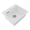 A white kitchen sink with a drain and faucet holes, isolated on a white background. Náhled obrázku produktu