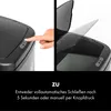 A split image showing a hand pressing a button on a sensor trash can and the lid opening. Produktbild-Vorschau