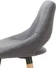A close-up view of a gray upholstered chair with wooden legs. Produktbild-Vorschau