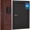 A product shot showing a black metal access door mounted on a brick pillar, next to a separate view of the same door. Náhled obrázku produktu