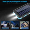 A solar-powered flashlight with multiple modes, shown in use for outdoor activities. Produktbild-Vorschau