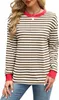 ASKSA Damen T-Shirt Rundhals Langarm Shirts Gestreift Basic Produktbild-Vorschau 2