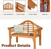 A product image featuring a wooden garden bench with a cushion and books, accompanied by inset images highlighting specific features. Podgląd zdjęcia produktu