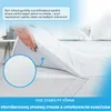 A hand is shown placing a mattress topper onto a mattress, highlighting its features with text overlays and close-up images. Náhľad obrázku produktu