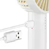 A close-up shot of a white portable fan being charged by a white USB cable. Anteprima dell’immagine prodotto