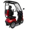 A red three-wheeled scooter with a roof and windshield, shown from a three-quarter rear view against a white background. Produktbild-Vorschau