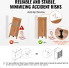 Image shows a diagram illustrating the importance of an anti-tip device for furniture safety, with a 'before' and 'after' scenario involving a baby. Anteprima dell’immagine prodotto