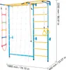 A colorful indoor climbing frame with various attachments like a rope ladder, net, and rings, set against a white background. Anteprima dell’immagine prodotto