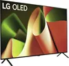 A side view of an LG OLED television with a colorful abstract image displayed on its screen. Produktbild-Vorschau