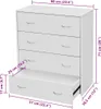 A white chest of drawers with dimensions shown. Produktbild-Vorschau