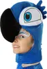 A person wearing a blue macaw costume headpiece and makeup. Produktbild-Vorschau