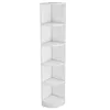 A tall, white, five-shelf corner bookshelf is shown against a white background. Produktbild-Vorschau