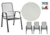 A product image showcasing a set of four stackable chairs, with a close-up of the mesh material and branding. Produktbild-Vorschau