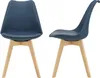 Two blue chairs with wooden legs are shown from different angles against a white background. Podgląd zdjęcia produktu