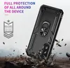 A black phone case with a ring stand is shown in a dynamic, debris-filled scene, suggesting durability and protection. Anteprima dell’immagine prodotto