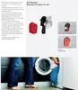 A product description and image of a washing machine siphon, with a lifestyle shot of someone loading a washing machine. Náhled obrázku produktu