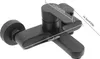 A black bathroom faucet with dimensions indicated by white lines and text. Produktbild-Vorschau