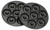 A close-up, overhead view of two dark gray, circular donut pans nested together on a white background. Produktbild-Vorschau