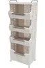 A white, four-tier storage rack with wheels. Náhled obrázku produktu