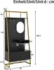 A diagram showing the dimensions of a black and gold entryway organizer with a mirror and hooks. Anteprima dell’immagine prodotto