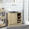 A bathroom vanity cabinet with a sink above it, set against a tiled wall. Produktbild-Vorschau