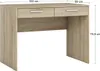 A light brown wooden desk with two drawers and silver handles, shown from the front with dimensions indicated. Podgląd zdjęcia produktu