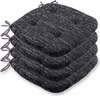 A stack of four dark gray seat cushions with white flecks and ties. Náhled obrázku produktu