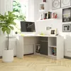 A modern home office setup with a corner desk, computer, and decorative items. Produktbild-Vorschau