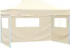 A cream-colored pop-up tent with three walls and windows, shown from the front against a white background. Náhled obrázku produktu