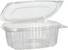 A clear plastic food container with its lid open, shown against a white background. Produktbild-Vorschau