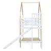 A white and wood bunk bed with a slide and ladder, shown against a white background. Náhľad obrázku produktu