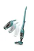 A teal and black cordless vacuum cleaner is shown with a separate hand vac unit depicted in motion behind it. Produktbild-Vorschau
