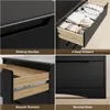 A collage of four close-up images showcasing the features of a black dresser. Náhled obrázku produktu