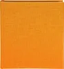 A plain, square-on view of an orange fabric-covered book or album. Voir les images du produit