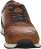 A close-up, front-facing view of a brown leather and suede sneaker. Produktbild-Vorschau
