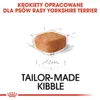 A diagram of a dog kibble piece with text describing it as tailor-made for Yorkshire Terriers. Produktbild-Vorschau